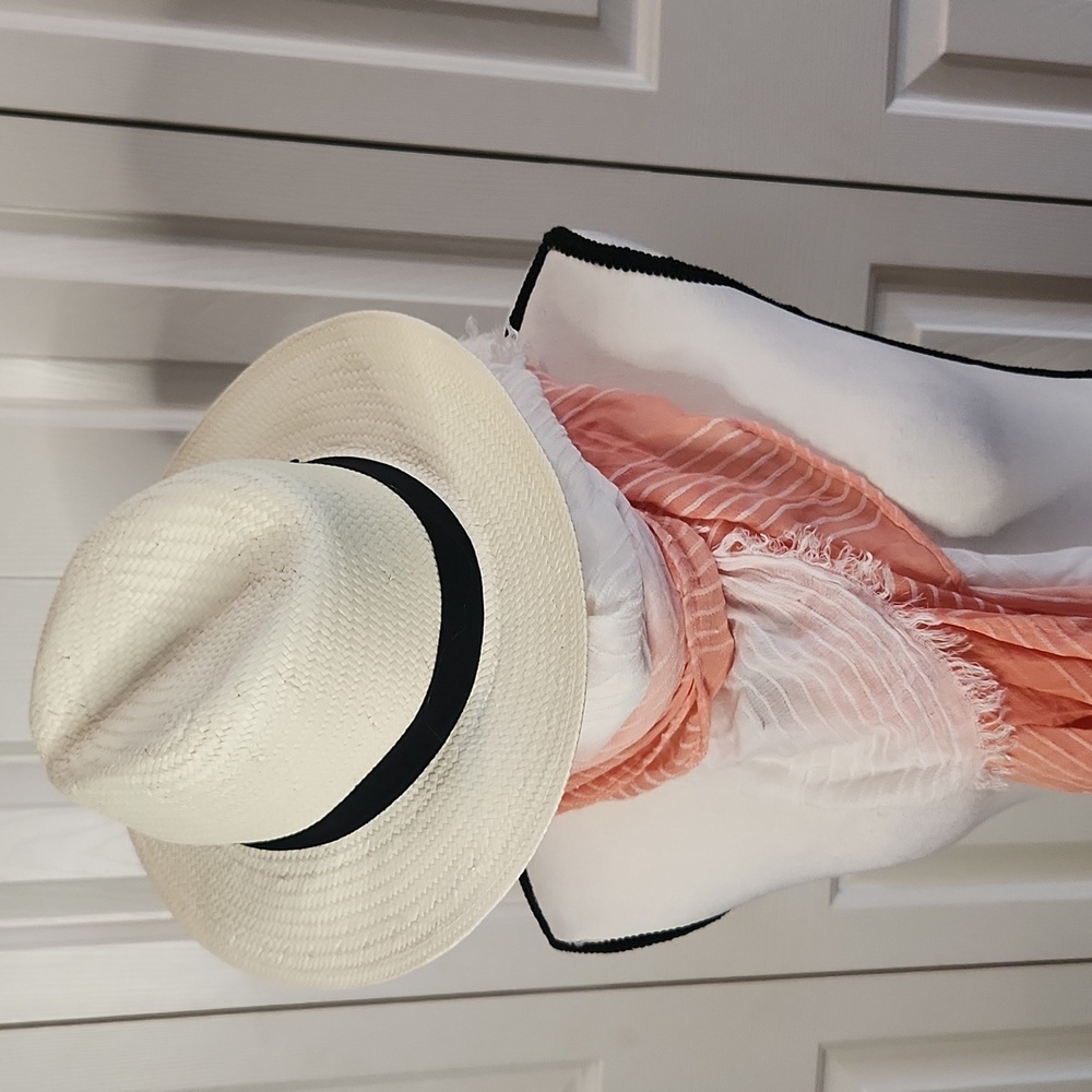 Straw Hat, Coverup/scarf, NWT, Nordstrom Rack, Orange, white Bundle - Picture 2 of 12